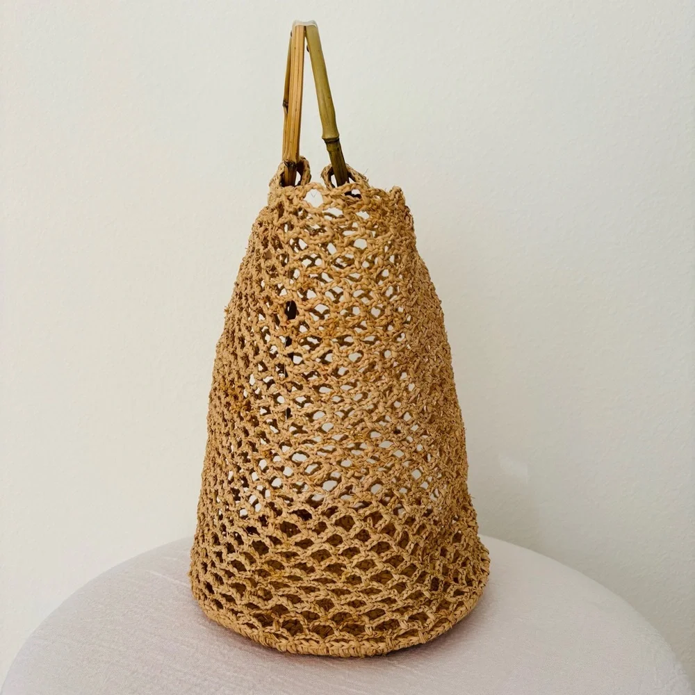 Mar Y Sol Willow Wristlet Tote NWT Handmade Crochet Natural Raffia - Picture 6 of 8